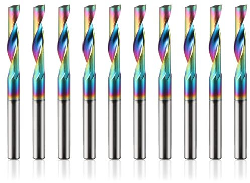 10 Stück Alu Fräser 3,175mm Schaft Einschneider Fräser VHM Fräser Schaftfräser Fräser Aluminium 15mm Schnittlänge mit DLC Beschichtung CNC Fräser Holz für Aluminium Acryl Messing