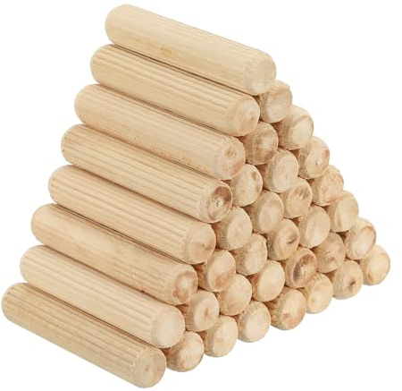 PATIKIL 120 Stück 10 x 60mm Holzdübel Set, Riffelholzdübel Holzstifte Dübel Set Gerillte Holzübelstifte Dübel Holz mit Rillen für Zimmerei Möbel Tür Kunsthandwerk Projekte