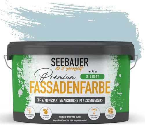 SEEBAUER diy Silikat-Fassadenfarbe Blau 2,5L für Außen (No. 826 Thistle Blue) Atmungsaktive Mineralfarbe für Fassaden - Geeignet für Putz, Mauerwerk und Beton