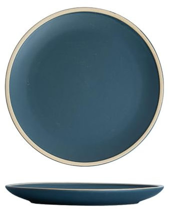 Vaisselle créative nordique, assiette en céramique sous glaçure de couleur unie – Bleu foncé – Assiette peu profonde de 26,2 cm