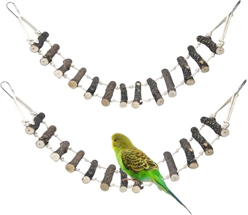 BNOSDM Birds Rope Ladder Toy 2Pcs Wooden Bird Hanging Ladders Pet Climbing Ladder Swing Parakeet Cage Accessories Suit for Budgie, Lovebird, Conure, Cockatoo, Finch