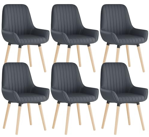 ELUCHANG Esszimmerstühle 6er Set, Grau PU-Leder, Leicht zu Reinigen, Ideal für Familien (mit Kinder/Tiere), Häufig Genutzte (Restaurants/Cafés), Polsterstuhl für Esszimmer, Wohnzimmer, Schlafzimmer