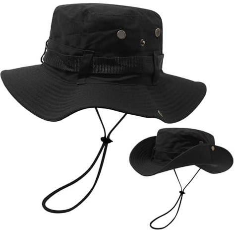 FYting Solhatt för män, bred kant, Bob herr anti-uv, safari sommarhatt för män, med vindskuren sladd, | solskydd | regnkläder, för fiske, strand, bergsklättring (marinblå)