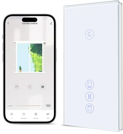 BSEED Interruptor Inteligente con Persiana WiFi,157 * 86mm Blanco,Interruptor Inteligente Pared con Persiana Compatible con Smart Life,Tuya,Alexa y Google Home,Control por Voz,Panel de Cristal