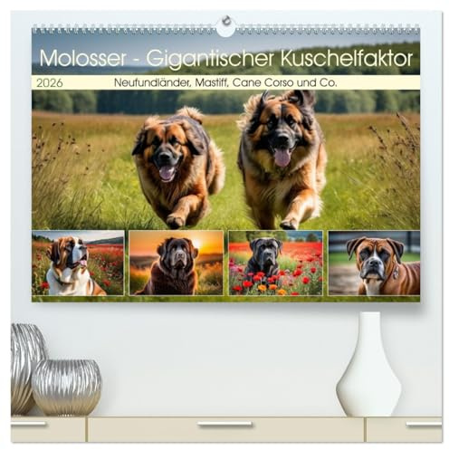 Molosser - Gigantischer Kuschelfaktor (hochwertiger Premium Wandkalender 2026 DIN A2 quer), Kunstdruck in Hochglanz: Neufundländer, Mastiff, Cane Corso und Co. (CALVENDO Tiere)