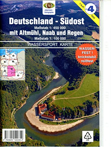 Wassersport-Wanderkarte / Deutschland Südost mit Altmühl, Naab und Regen für Kanu- und Rudersport: Kanu-und Rudersportgewässer / Massstab 1:450000. ... Kanu-und Rudersportgewässer)