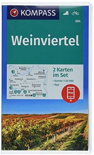 KOMPASS Wanderkarte Weinviertel: 2 Wanderkarten 1:50000 im Set inklusive Karte zur offline Verwendung in der KOMPASS-App. Fahrradfahren. (KOMPASS-Wanderkarten, Band 204)