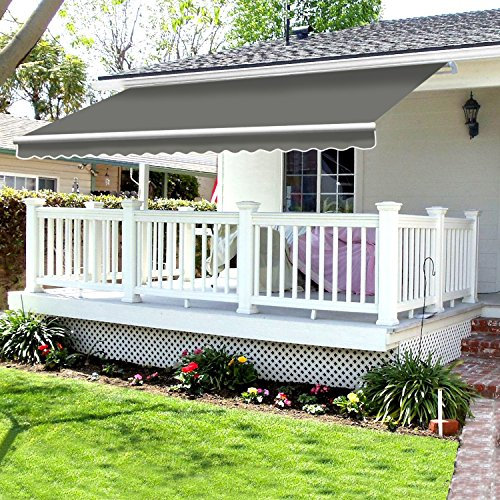 Green Bay 3.5m Manual Awning - UV Resistant Outdoor Patio Shade Shelter Gazebo Canopy Complete with Fittings and Winder Handle - Grey