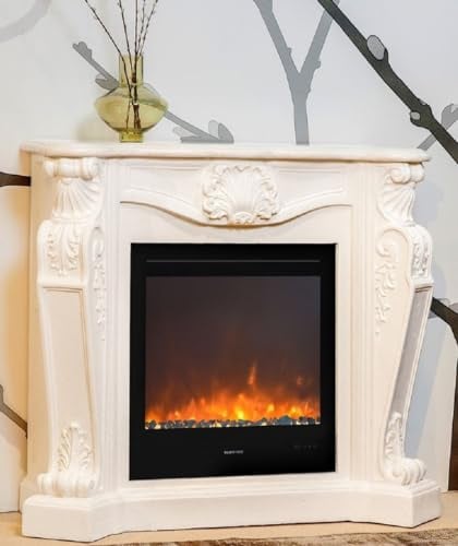 Casa Padrino Luxus Jugendstil Kamin mit LED Kamineinsatz Cremeweiß 118 x 43 x H. 111 cm - Luxus Elektrokamin