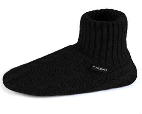 RockDove Men's Cable Knit Slipper Socks with Non-Skid Grip, 10/11 UK, Black
