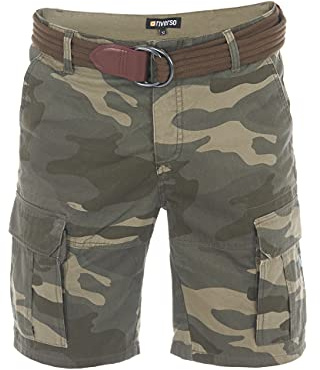 riverso Herren Cargo Shorts RIVJakob Kurze Hose Regular Bermuda 100% Baumwolle Mit Gürtel Schwarz Camouflage Beige Olive Grün Blau Rot w30 w31 w32 w33 w34 w36 w38 w40 w42