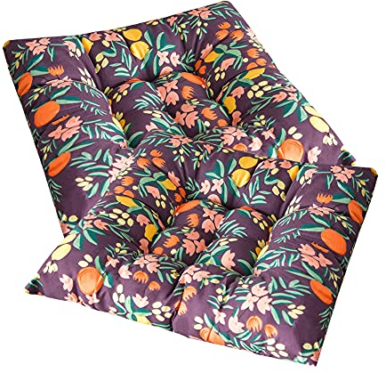 Stuhlkissen mit Bändern 2er Set, Chickw1 Obst Sitzkissen Gefüllt Dekokissen Zierkissen Gartenkissen für Gartenstuhl, Küche oder Esszimmerstuhl Indoor und Outdoor (40x40cm,Zitrone)