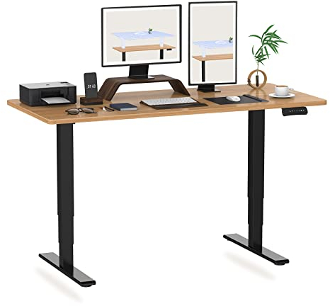 FLEXISPOT Höhenverstellbarer Schreibtisch Elektrisch,3-Fach Teleskop & Dual-Motor,Belastbarkeit 160 KG,Bürotisch mit Memory-Funktion&Anti-Kollisionssystem(180 x 80 cm Ahorn, Gestell Schwarz)