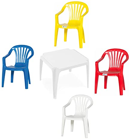 hLine Kinder Garten Sitzgruppe Tisch mit Stühlen Gartenstuhl Sessel (1 Tisch 4 Stühle bunt)