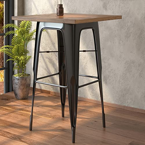 GGMMÖBEL California | Bartisch | 70 x 70 x 106 cm | Holz: Wenge | Metall: Schwarz Matt | Stehtisch | Bistrotisch | Indoor & Outdoor | Industrial Deko