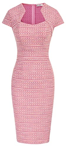 GRACE KARIN Damen 50er Jahre Sexy Bodycon Kleid Flügelärmel Bleistiftkleid, Rosa (kariert), Mittel