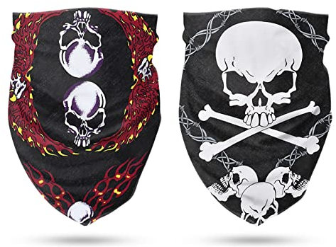 ISOI 2 Stück Bandana Herren Totenkopf, Kopftuch Halstuch Biker Schwarz, Sport Nickituch Kopfbedeckung Rot, Baumwolle Mundschutz Tuch