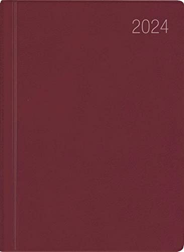 Taschenkalender bordeaux 2024 - Bürokalender 10,2x14,2 - 1 Woche auf 2 Seiten - flexibler Kunststoffeinband - Notizheft - Wochenkalender - 640-1011