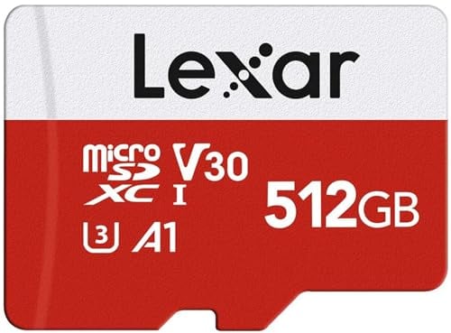 Lexar 512GB Micro SD Card E Series, microSDXC UHS-I Flash Memory Card with Adapter - Up to 100MB/s, A1, U3, Class10, V30, High Speed TF Card