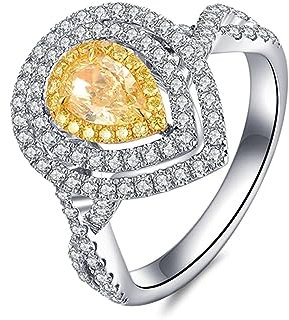 AMDXD Trauringe Lab Created Diamant, Verlobungsring Hochzeitsring Weiß Gold 18K Träne Ring Tropfenschliff Gelb, Gr.52 (16.6), Echtschmuck