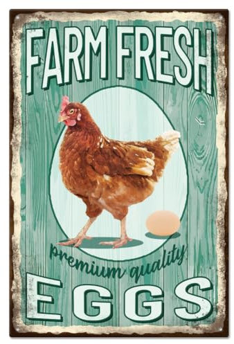 GLOBLELAND Metallschilder „Farm Fresh Eggs“ Schilder „Farm Fresh Eggs“ 8x12 Zoll Lustige Hühnerstall-Schilder Wanddekoration Für Den Außenbereich Kunst Eisen-Bauernhaus-Schild