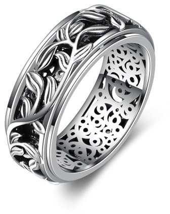 CUPENDA Angst Ringe Sterlingsilber Filigraner Blatt Fidget Ring für Frauen Spinner Blätter Band Ring Stressabbauender Schmuck Geschenke für Mädchen-10