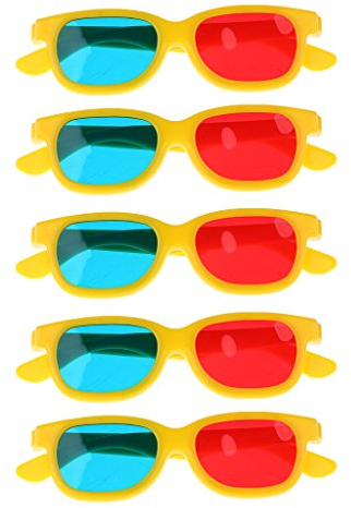 Kinder Brille Rot/Blau (Blau) 3D Brille 5er Set Gelber Rahmen