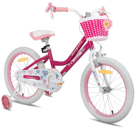 JOYSTAR 18 Zoll Kinderfahrrad für 5 6 7 Jahre alte Mädchen, 18 Zoll Mädchenfahrrad mit Stützrädern und Korb, Rosa