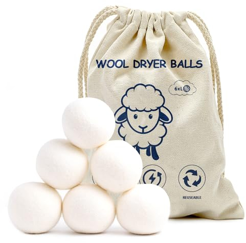 NEVELE - Bolas Lana Secadora de Ropa, Pack de 6 Bolas XL, 100% Lana Natural, Pelotas de Lana para Secadora Reutilizables, Eco-Friendly Dryer Balls