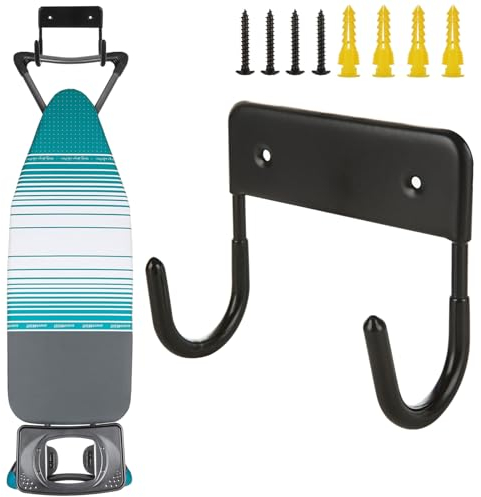 VIDETOL 2 Pcs Ironing Board Hanger, Wall Mount Ironing Board Holder, Black Iron Board Hook with Screws for Different Sizes Ironing Board