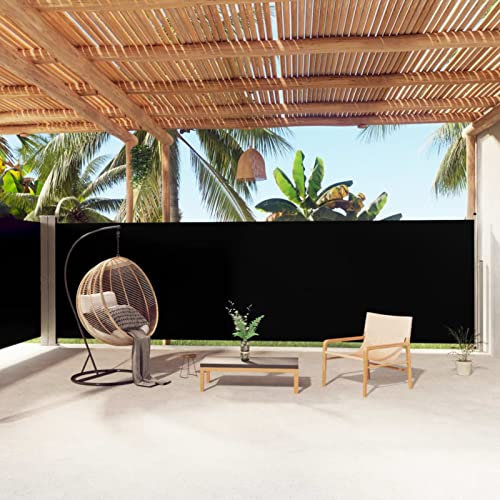 Gecheer Auvent Latéral Rétractable Noir 180x1000 cm, Paravent Extérieur Store Latéral, Protection de l'intimité et Vent, Abri Solaire Extensible Brise Vue pour Balcon, Terrasse