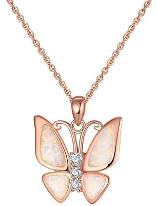 Homxi Rose Gold Necklace Women,925 Sterling Silver Necklace Butterfly with Cubic Zirconia Womens Pendant Necklace Rose Gold