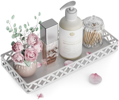 Bathroom Vanity Tray - Small Rectangle Decorative Tray - 11 Inch White Perfume Makeup Tray for Bathroom Counter