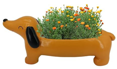 Pot De Jardin Mignon Teckel - Jardinière pour Chien Teckel - Jardinière en Forme d'animal - Pot De Fleurs pour Jardin D'herbes - Planteur Dessin Animé en Forme d'animal Mignon Support De Jardinière