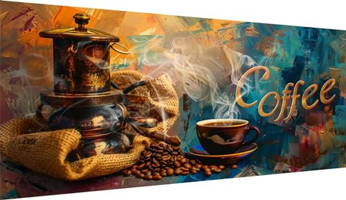 DIY Kaffee Diamond Painting Bilder, Diamant Painting Essen Diamond Painting Set Mit Zubehör, Full Drill Stickerei Malerei Bastelnset Erwachsene, für Zimmer Wanddekor Frau Geschenke 40x80cm WE-2413