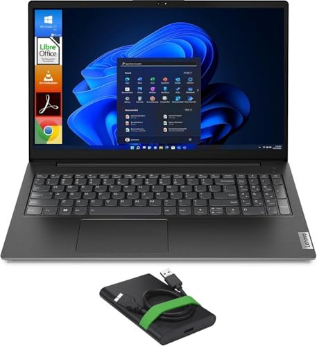 Lenovo, Pc Portatile Notebook, Intel i3-1215U, Full HD 15,6, 8GB Ram, 256GB Ssd Nvme, Windows 11 Pro + HDD Portatile Esterno 500GB Usb 3.2 - Pronto All'Uso