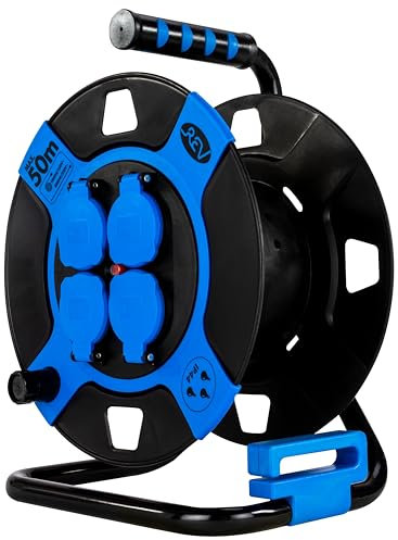 REV Kabeltrommel OHNE KABEL, IP44, Outdoor, 4 Schutzkontaktsteckdosen, kabellos, blau