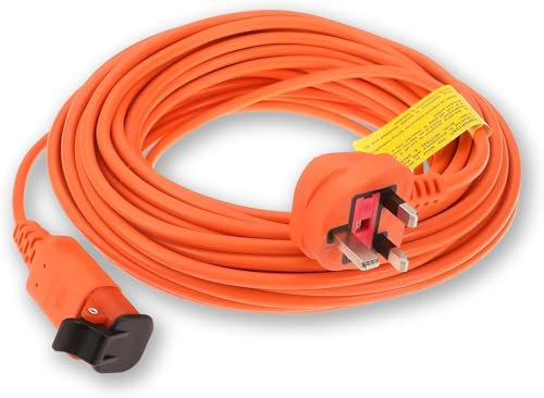 Compatible/Replacement Bosch mains power supply cable cord lead flex and wall plug for Rotak 34, 34R, 36, 36R, Ergoflex series 40, 40 GC, 43, 370, 430 Hover Mower, Lawnmower 15 Metres / 49 Feet Long