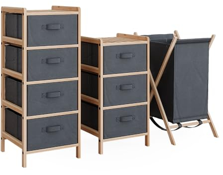 Vicco Badmöbel-Set Bruno, Badezimmerschrank-Set, Grau, 3 Teile