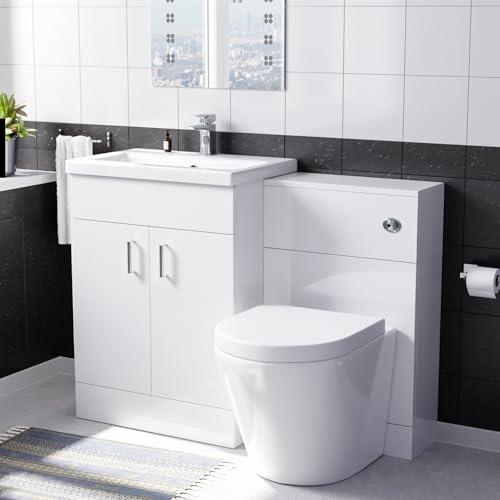 Nes Home 1100mm Freestanding White Basin Vanity & Rimless Back to Wall Toilet