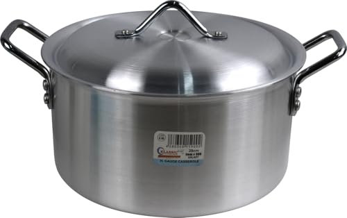 Aluminium Cooking Pot Casserole Kitchen Dish with Lid and Side Handles (Pot 28cm 8.6L)