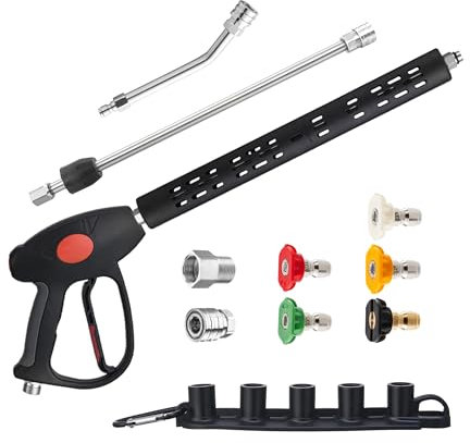 M MINGLE Replacement Pressure Washer Gun with Extension Wand, 30 Degree Curved Rod, M22 15mm or M22 14mm Fitting, 5 Nozzle Tips, 4000 PSI