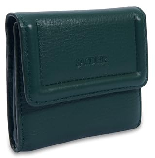 SADDLER Edith Leather Trifold RFID Wallet with Coin Purse - Small, Green | Tissue-wrapped inside a signature gift box, this design offers 8 card slots and a floral cotton dust bag for protection.