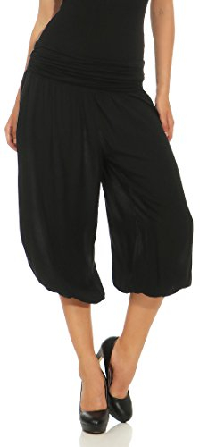 Malito – Damen Haremshose – Pumphose aus Baumwolle – Kurze Stoffhose für den Sommer – Capri Pluderhose zum Tanzen, Chillen & Yoga – knielange Hose 1483 (Schwarz)