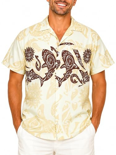 King Kameha Hawaiihemd Herren Kurzarm - Grünes Hawaii Hemd Männer Maori - Hemd Herren Kurzarm Hawaii Outfit - Hawaiian Shirts for Men - Maori,