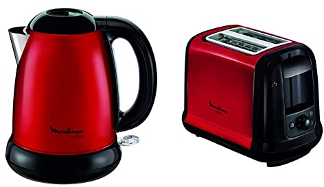 Moulinex LT260D11 Grille-Pain Toaster Subito 2 Fentes Décongélation Réchauffage Thermostat Réglable Rouge Inox 850W + BY540510 Bouilloire Électrique sans Fil Subito Rouge Inox 1,7 L 2400W