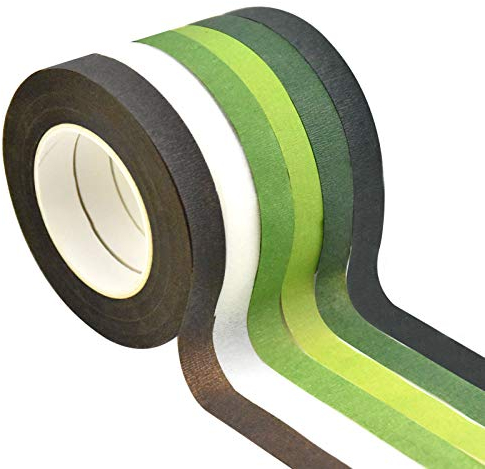 6 Rouleaux Fleuriste Ruban Vert, Auto-adhésif Rubans Floraux, Floratape Blanc Marron pour Bouquet, Emballage de Fleurs Tige, DIY Fabrication Artisanale, Guirlande, Mariage, 27m*12mm (Multicolore)