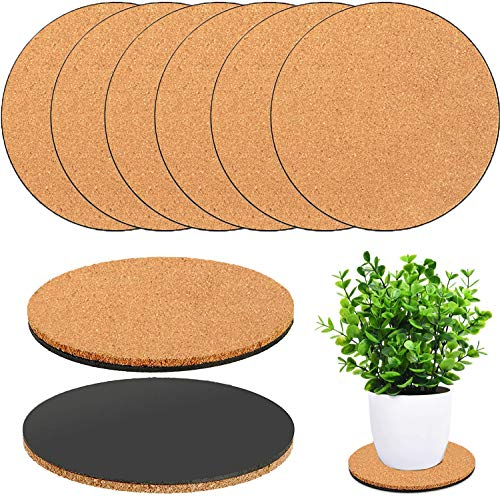 Venyat Lot de 6 dessous de verre ronds en liège pour plantes - Pour jardinage, pots d'intérieur et d'extérieur - 15,2 cm - Nude et noir