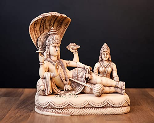 Lakshmi Narayan Statue, 17 cm, Elfenbein-Look, Antik-Finish, Staub-Marmor, Vishnu Lakshmi Skulptur, Laxmi Narayana Figur, Lakshmi mit Vishnu
