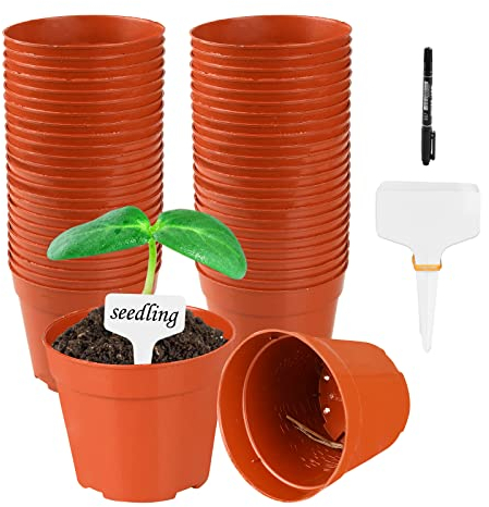 Lechansen Pots de Fleurs Pépinières en Plastique, 8 cm 50 Pots de Semis Réutilisables de Multifonctionnels Petit Récipient pour Graines Germination Petit Pot & La Plantation Intérieure et Extérieure